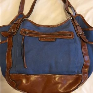 Blue and Brown Canvas and Leather Purse